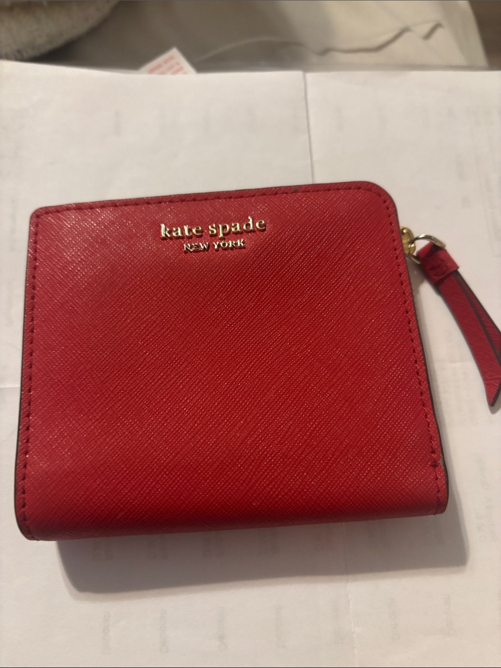 kate spade Red Saffiano Zip Around Wallet